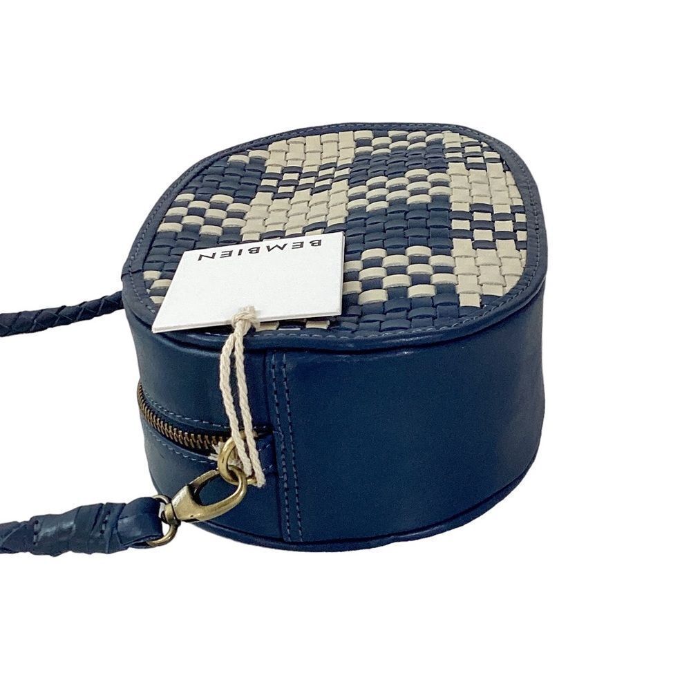 Bembien Ovale Woven Leather Crossbody Blue Check Nwt Artisan Bag — image 6 of 8